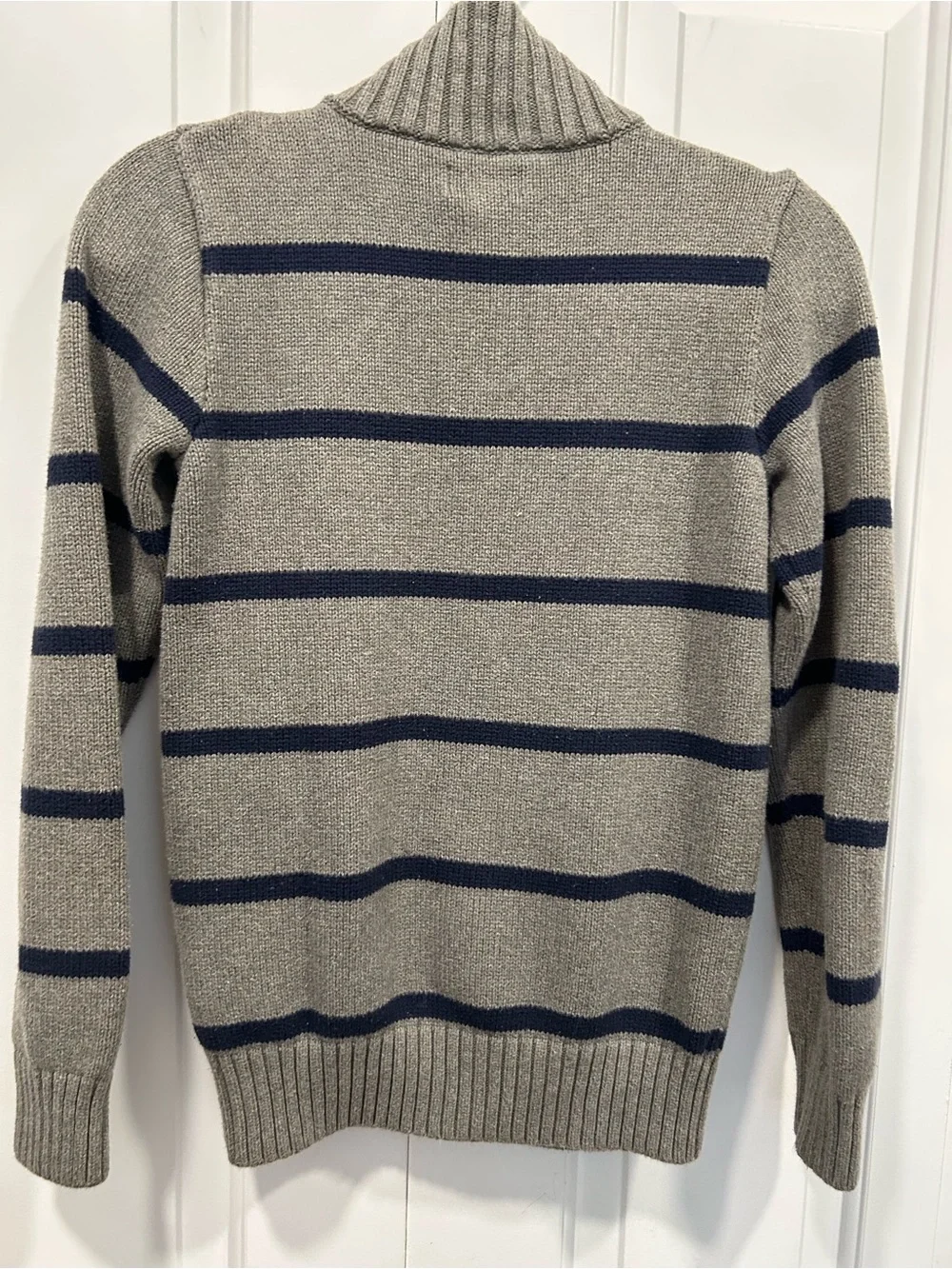 Polo Ralph Lauren Boys L 14-16 Gray Navy Striped Quarter Zip Sweater